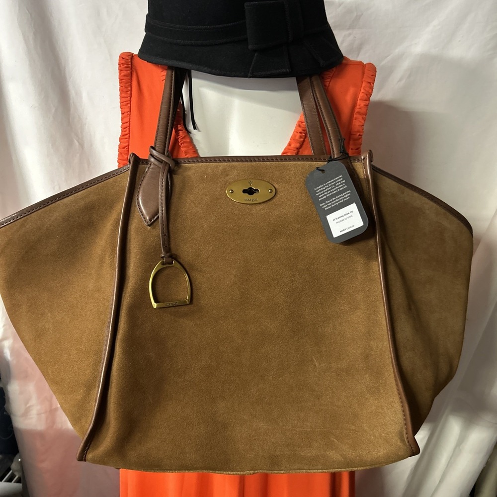 MARGOT NEW YORK PHOEBE LEATHER SUEDE TAN Double Handle Tote Bag NWT